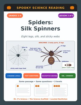 Spiders Halloween Reading Comprehension Passages & Questions | 2nd 3rd 4th Grade
